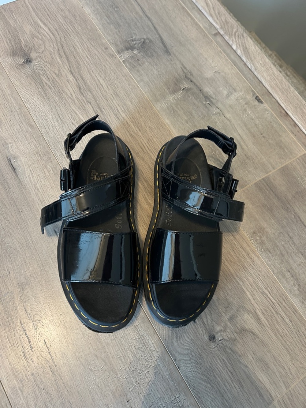 Dr. Martens Black Patent Platform Sandals